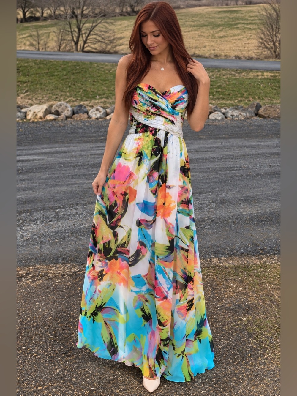 Cachet Strapless Floral Maxi Dress in Multicolor